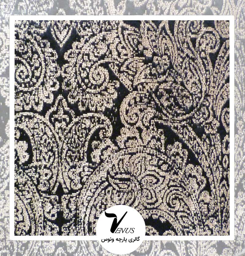 پارچه مبلی ترک اویپک | طرح لایف رنگ مشکی با گل بژ