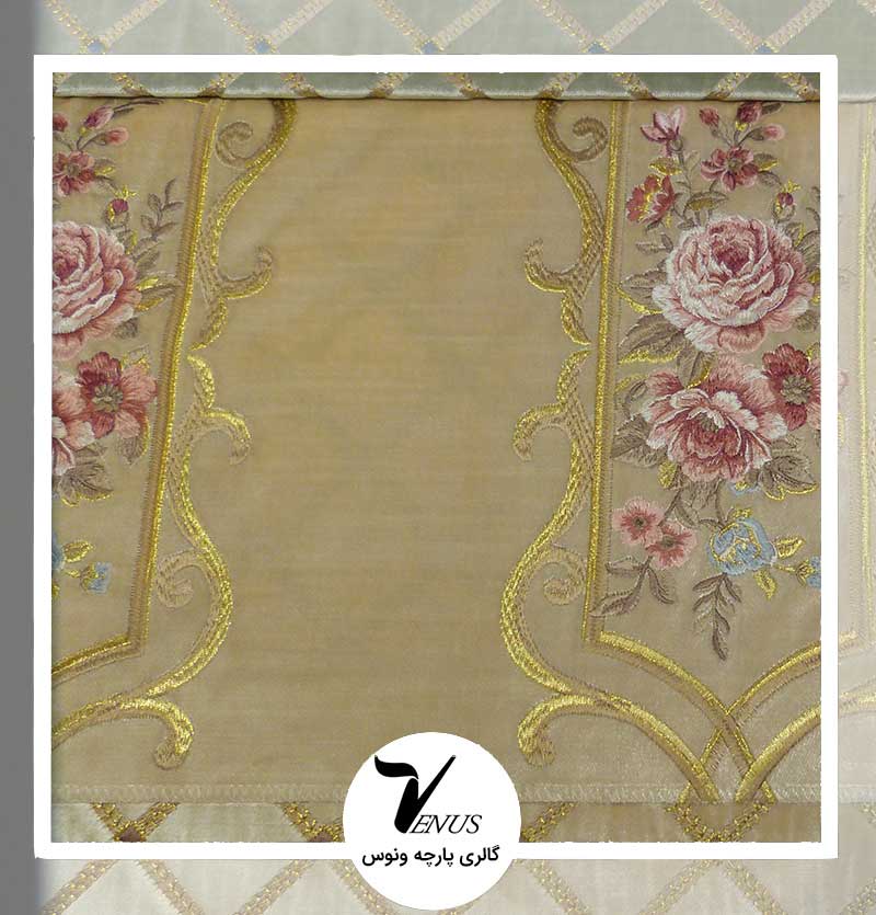 پارچه مبلی ترک مخمل گلدوزی شده کرمی | Coli