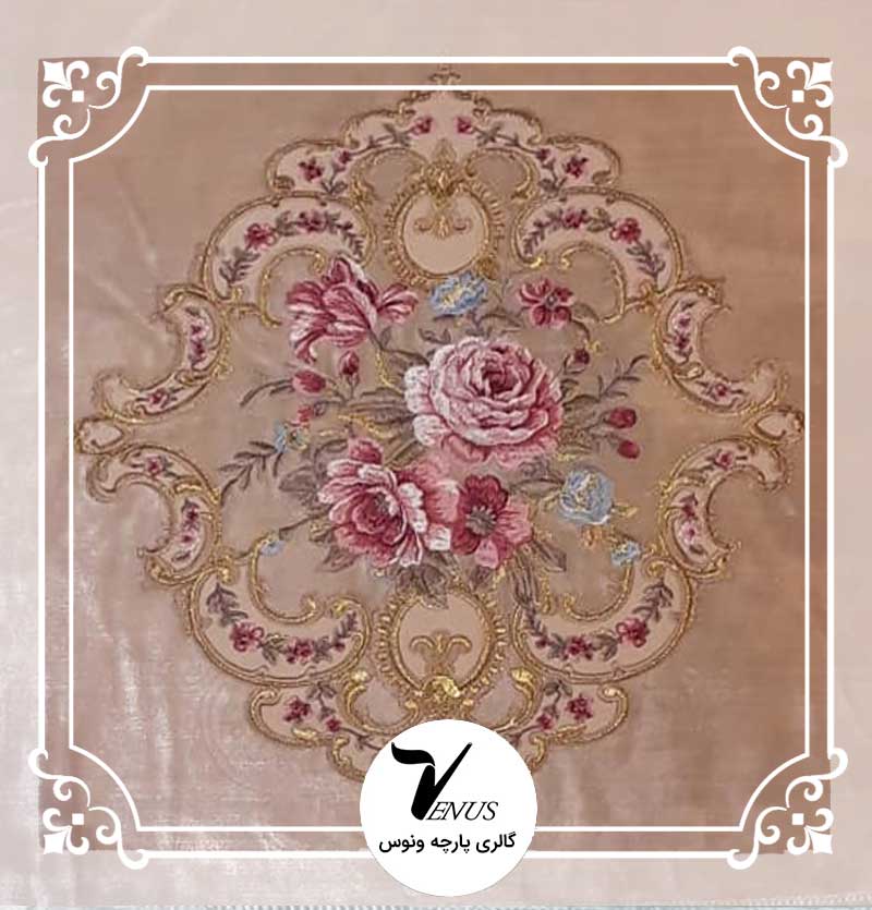 پارچه مبلی استیل ترک مخمل گلدوزی بژ 5 طرح | Coli