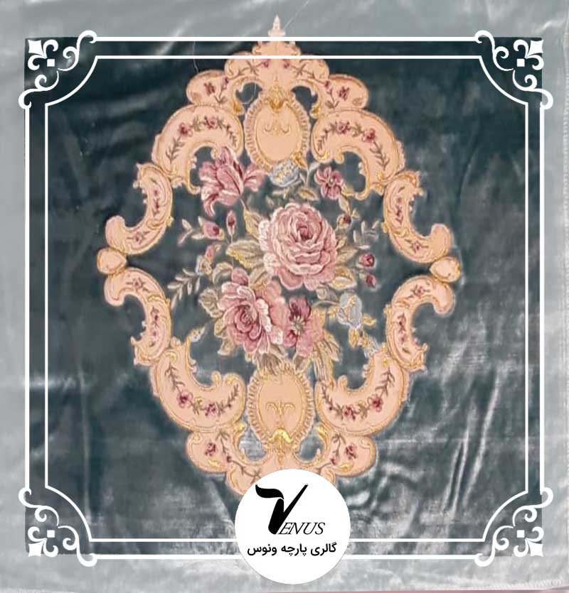 پارچه مبلی استیل ترک مخمل گلدوزی آبی 5 طرح | Coli