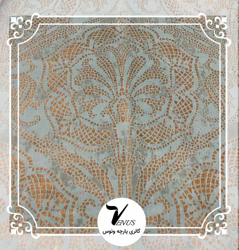 پارچه مبلی ترک اویپک | طرح مایا رنگ سبزآبی طلایی