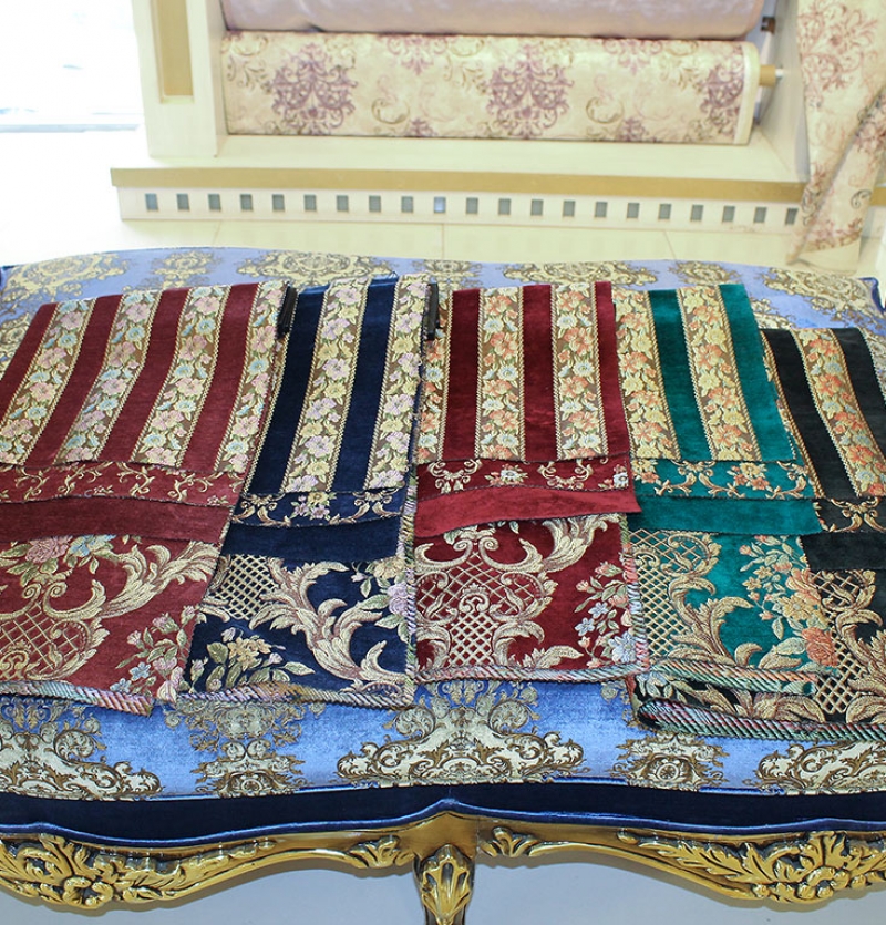 پارچه پرده ای شانل ترک 3 طرح رنگ مشکی و زرشکی | VISKON