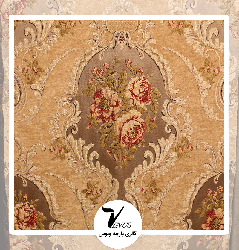 پارچه مبلی ایشیک قطیفه ترکیه | طرح گلد 405 | رنگ طلایی