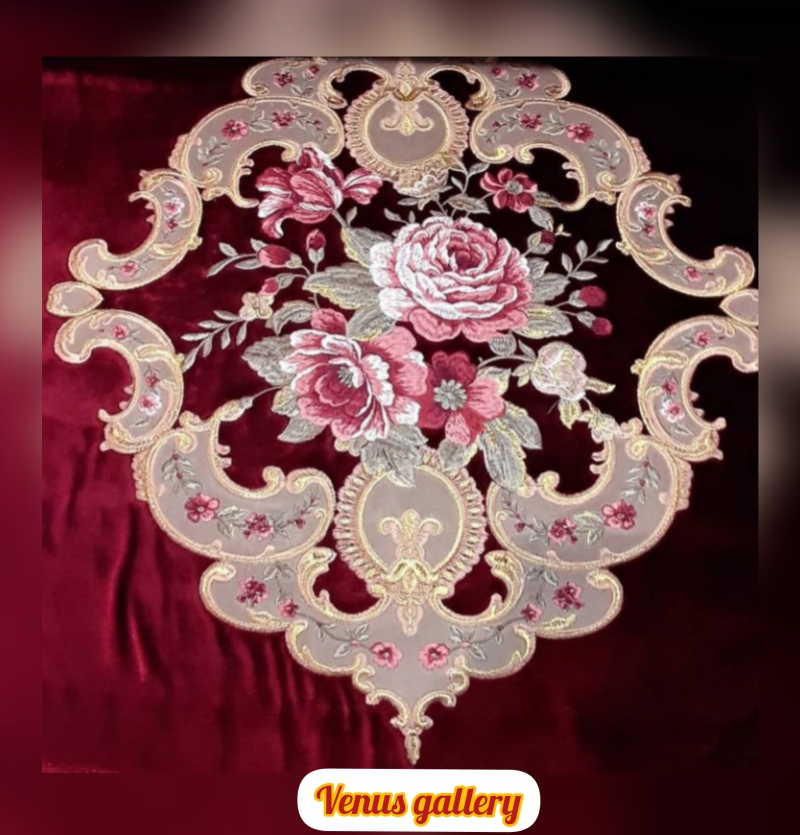 پارچه مبلی سلطنتی مخمل ترک زرشکی گلدوزی | Coli