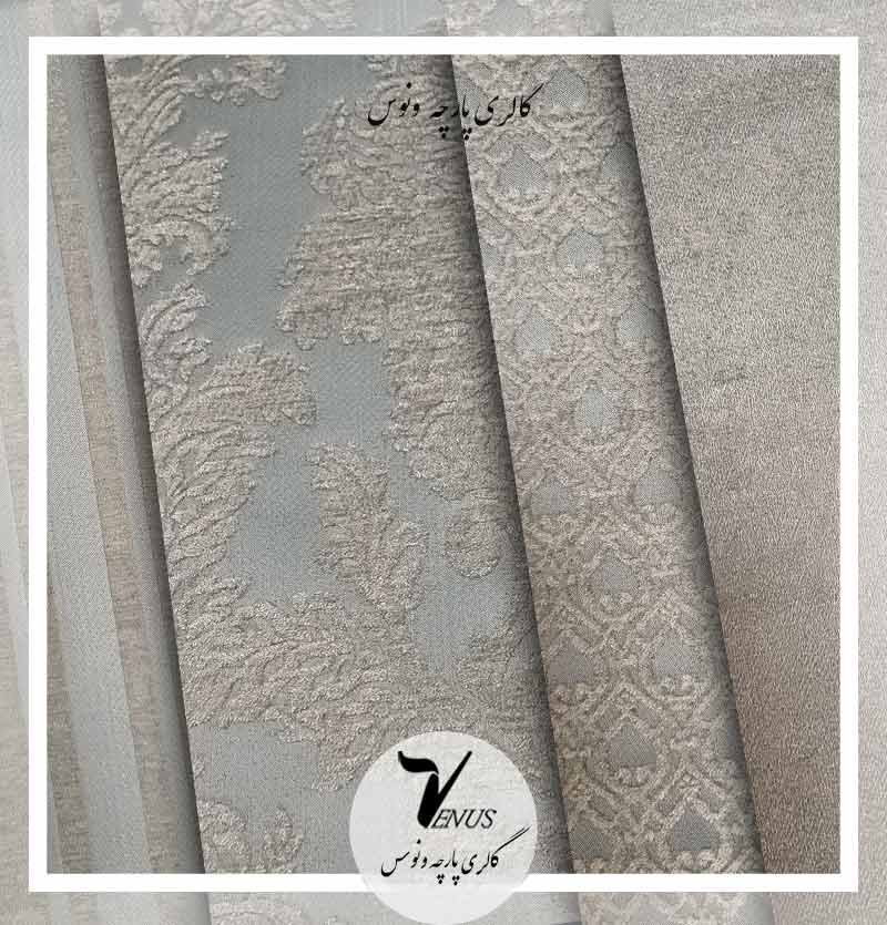 پارچه مبلی یزد جدید شانل آبی طوسی 4 طرح | Givenchy