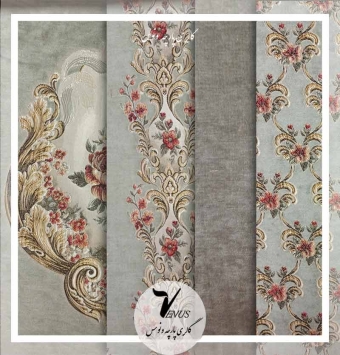 پارچه مبل استیل ترک شانل تافته آبی 4طرح گل راه ساده | Lyss