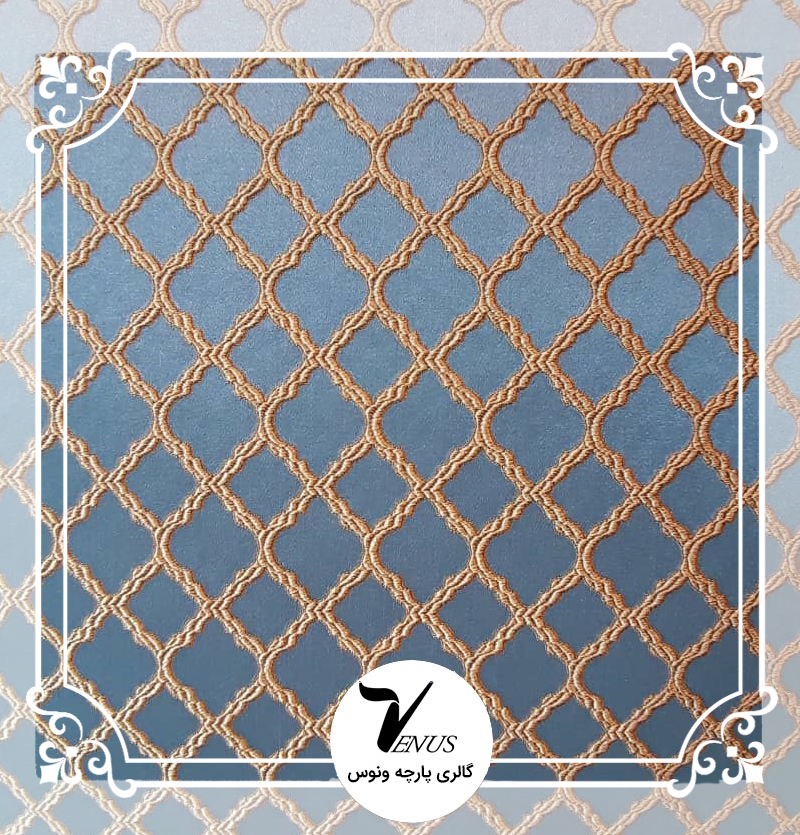 پارچه مبلی طرح پوپا رنگ آبی طلایی