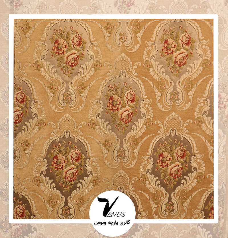 پارچه مبلی ایشیک قطیفه ترکیه | طرح گلد 405 | رنگ طلایی