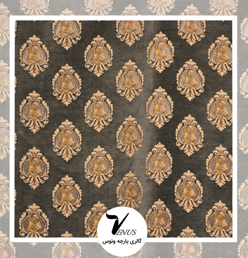 پارچه مبلی ایشیک قطیفه ترکیه | طرح گلد 720 | رنگ سورمه ای