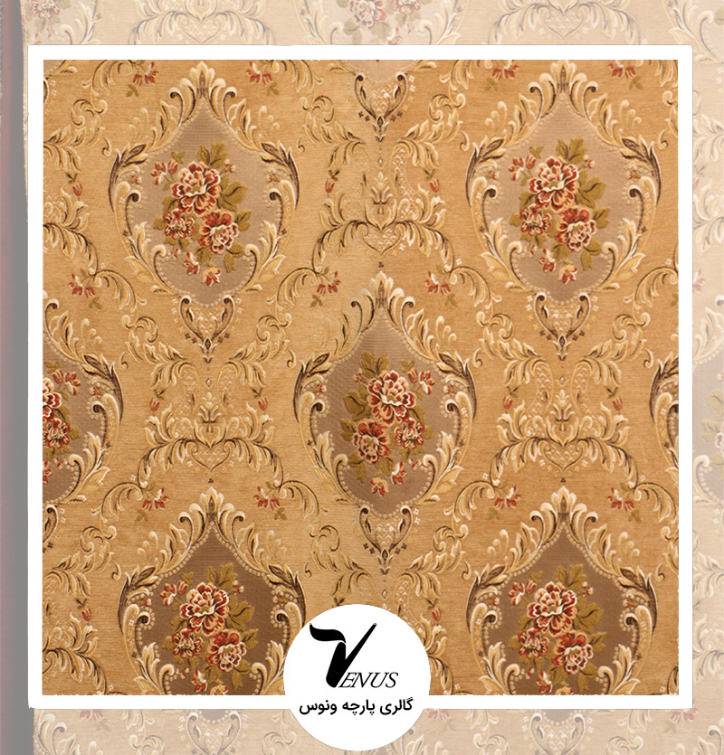 پارچه مبلی ایشیک قطیفه ترکیه | طرح پینار403 | رنگ قهوه ای