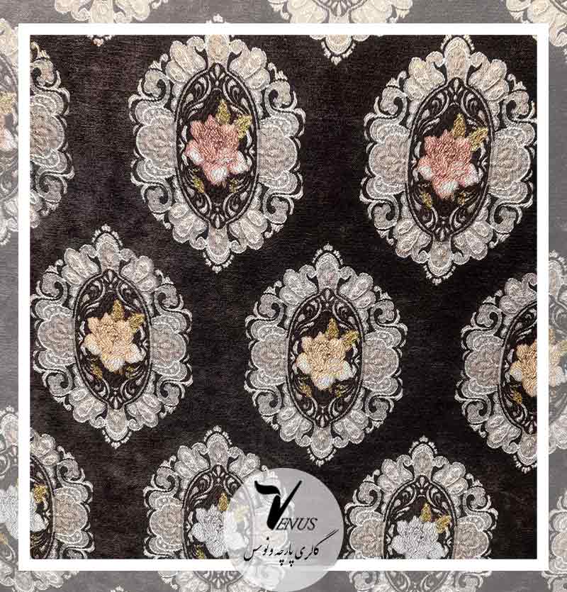 قیمت پارچه مبلی ترک شانل گل ریز قهوه ای- پخش پارچه مبلی ونوس