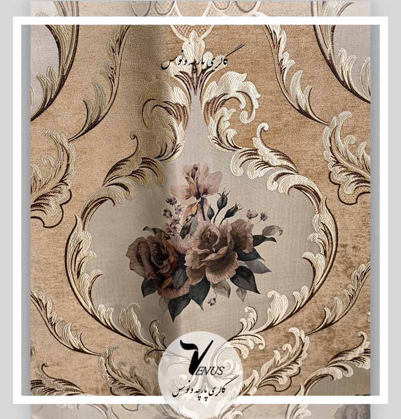 خرید پارچه مبلی ترک شانل تک گل نسکافه ای Sorenta