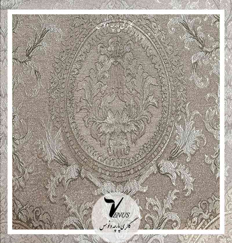 خرید پارچه مبلی ترک شانل طوسی نسکافه ای گلدار