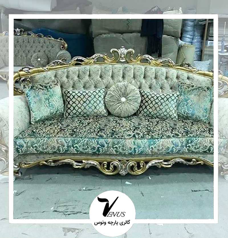 نمونه کار شده پارچه رومبلی ترک طرح گائودی رنگ سبز