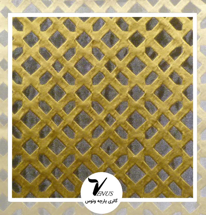 پارچه مبلی طرح کریستال رنگ طلایی