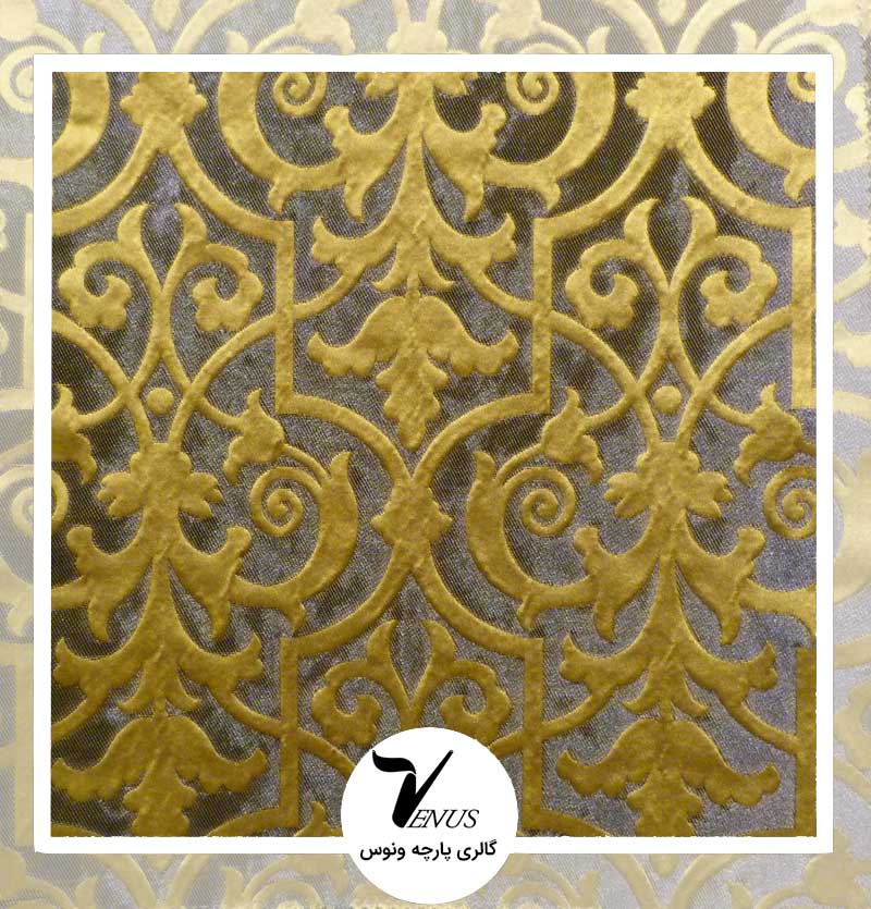 پارچه مبلی طرح کریستال رنگ طلایی