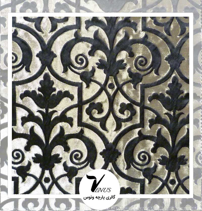 پارچه مبلی ترک کریستال بژ با گل تیره طرح هنری زیبا