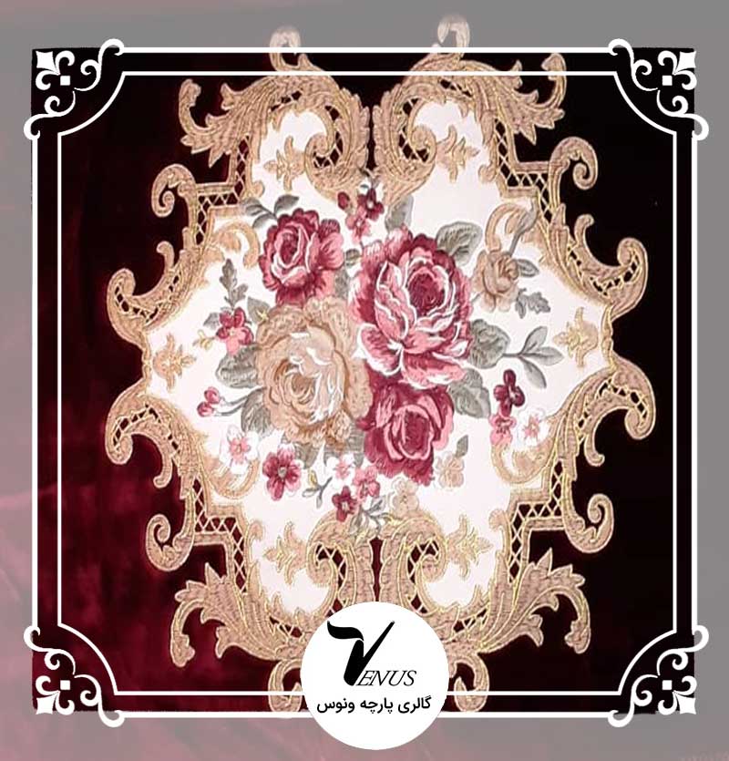 پارچه مبلی ترک مخمل گلدوزی شده طرح گل داماس