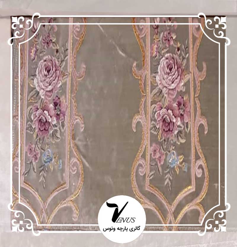 پارچه مبلی ترک coli مخمل گلدوزی شده رنگ سبز سدری طرح راه