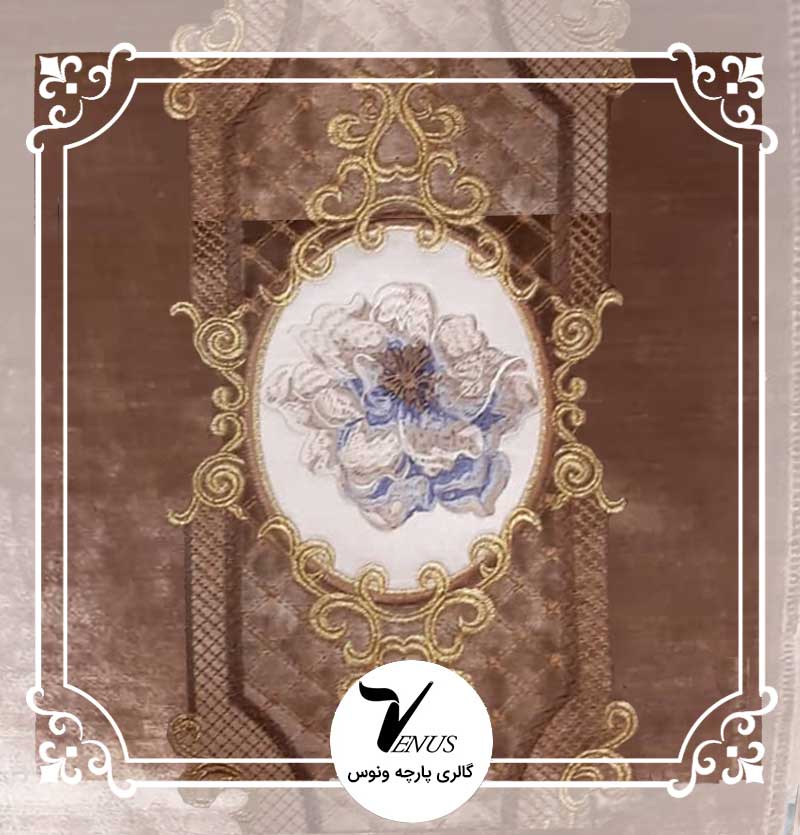 پارچه مبلی ترک مخمل گلدوزی شده 2046 الحسین رنگ بژ راه