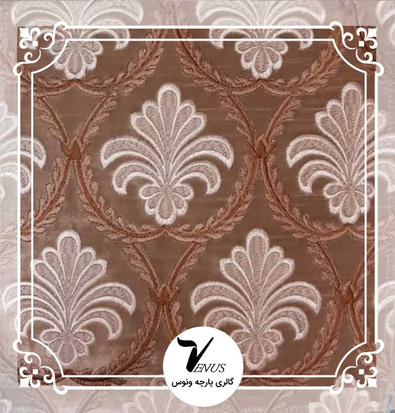پارچه مبلی ترک مخمل گلدوزی شده 2046 الحسین رنگ بژ لوز