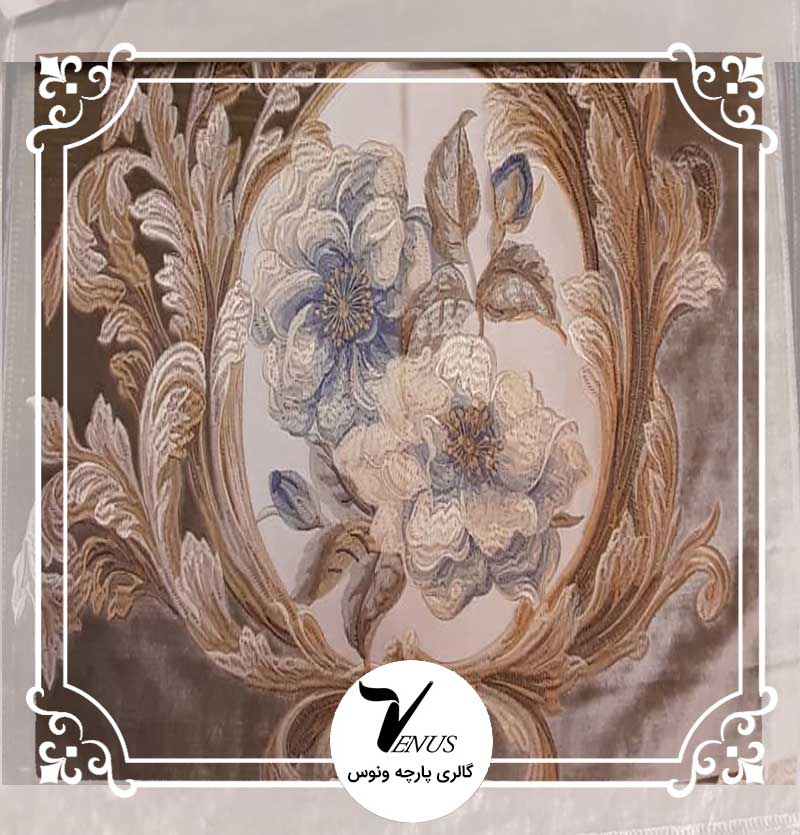 پارچه مبلی ترک مخمل گلدوزی شده 2046 الحسین رنگ زیتونی