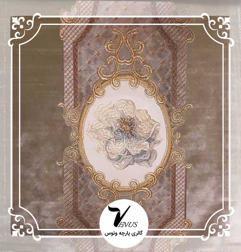 پارچه مبلی ترک مخمل گلدوزی شده 2046 الحسین رنگ زیتونی طرحدار