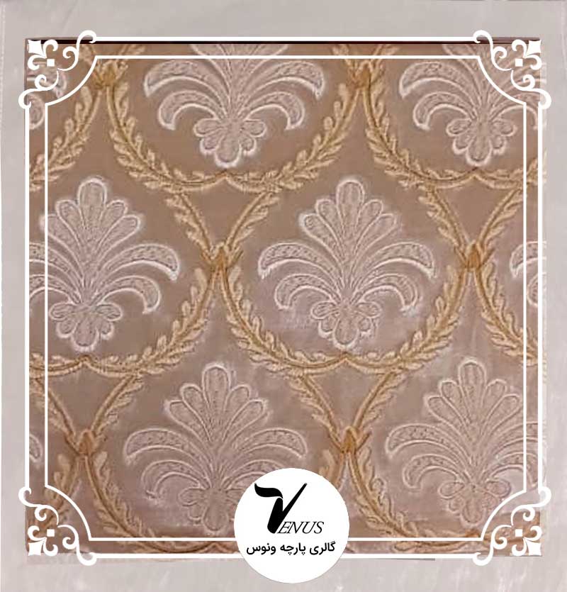 پارچه مبلی ترک مخمل گلدوزی شده 2046 الحسین رنگ کرم روشن لوزی