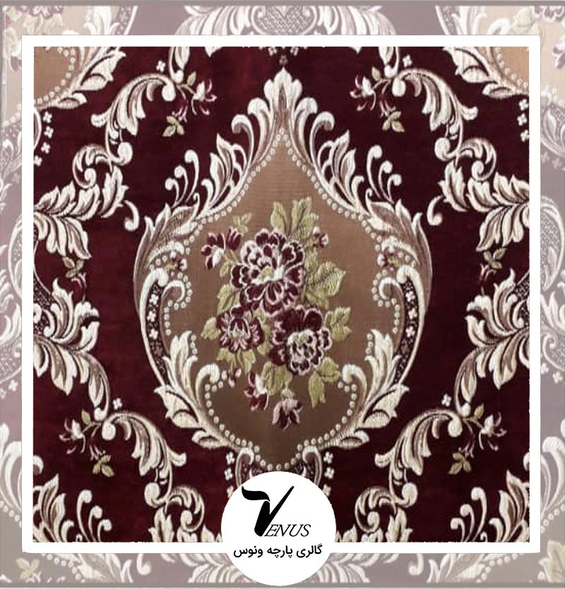 پارچه مبلی ترک شانل تافته پینار رنگ زرشکی طرح تک گل