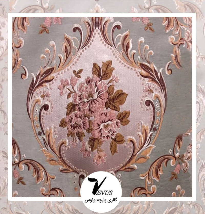 پارچه مبلی ترک شانل تافته رنگ زیتونی طرح تک گل