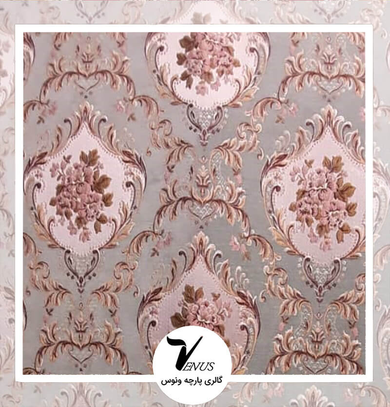 پارچه مبلی ترک شانل تافته رنگ زیتونی طرح دوگل سه گل